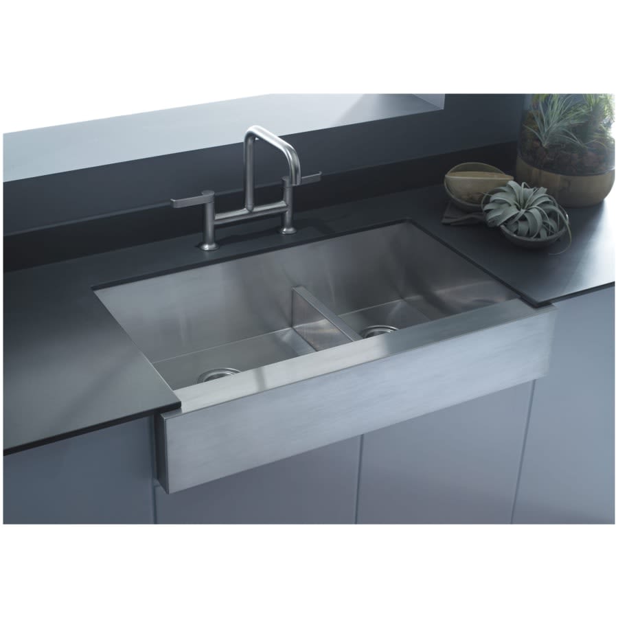 Vault 36" Double Basin Under-Mount 18-Gauge Stainless Steel Kitchen Sink with Self Trimming and Smart Divide - Includes Basin Rack