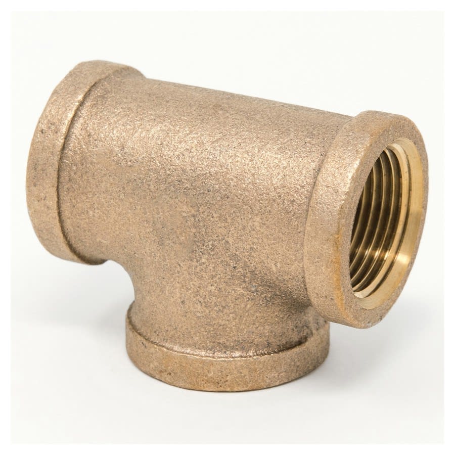Tee, 1/2 in, FNPT, Lead Free Brass, Rough Brass