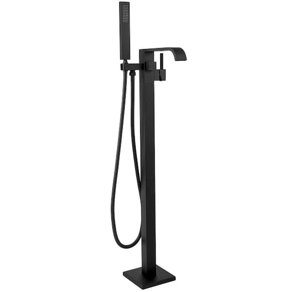 AKDY 1-Handle Freestanding Floor Mount Tub Faucet Bathtub Filler with Hand Shower in Matte Black TF0060