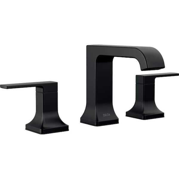 Delta Velum 8 in. Widespread Double Handle Bathroom Faucet with Drain Kit Included in Matte Black 3539LF-BLMPU