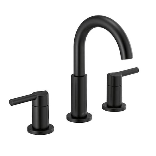 Delta Nicoli J-Spout 8 in. Widespread 2-Handle Bathroom Faucet in Matte Black 35749LF-BL