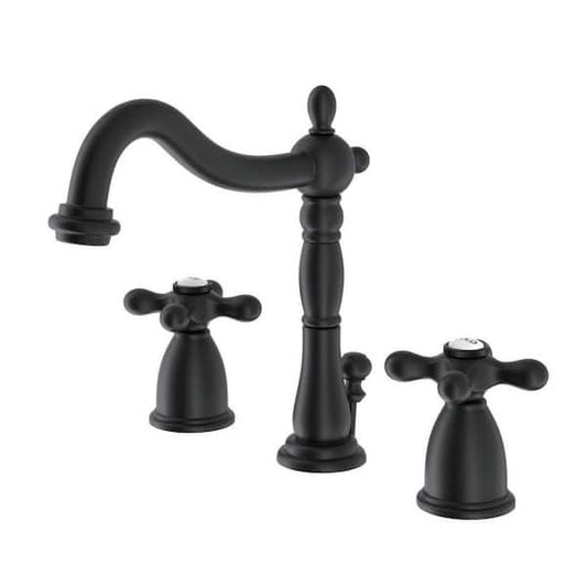 Kingston Brass Victorian Cross 8 in. Widespread 2-Handle Bathroom Faucet in Matte Black HKB1970AX