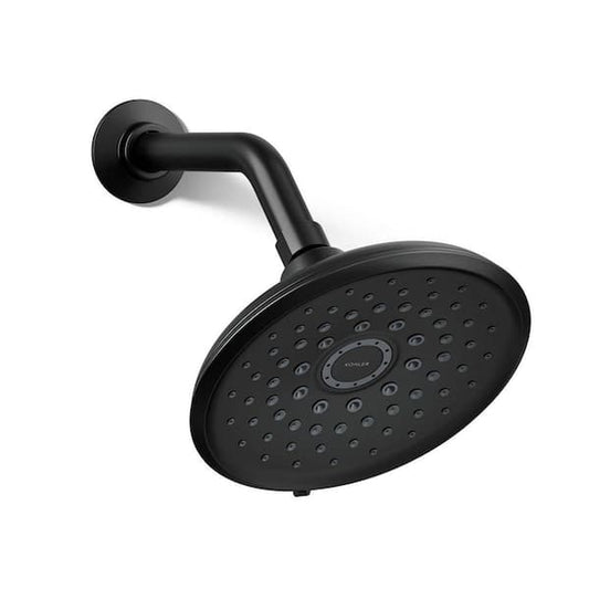 KOHLER Cursiva 3-Spray Patterns 6.75 in. Wall Mount Fixed Showerhead in Matte Black R27875-G-BL