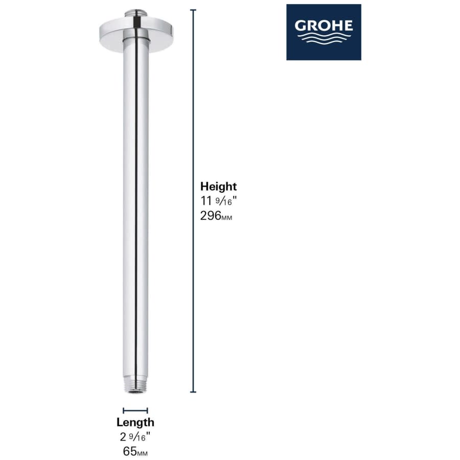 Rainshower 12" Ceiling Shower Arm with Flange and 1/2" Threaded Connection for Grohe Shower Heads