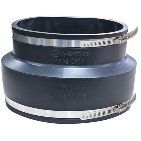 Transition Coupling, 10 in, West Coast Clay x Cast Iron/Plastic, Flexible PVC