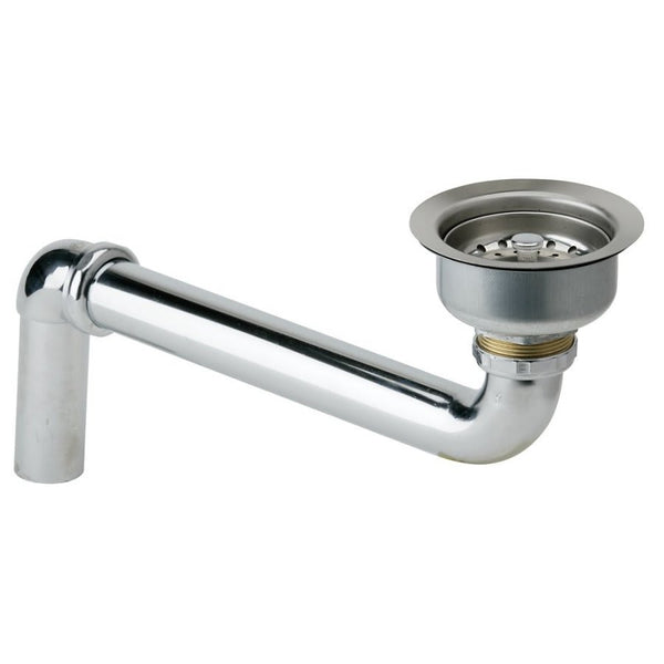 3-1/2 in, Drain Fitting in, Polished Stainless Steel Steel Body Strainer Basket and Offset Tailpiece