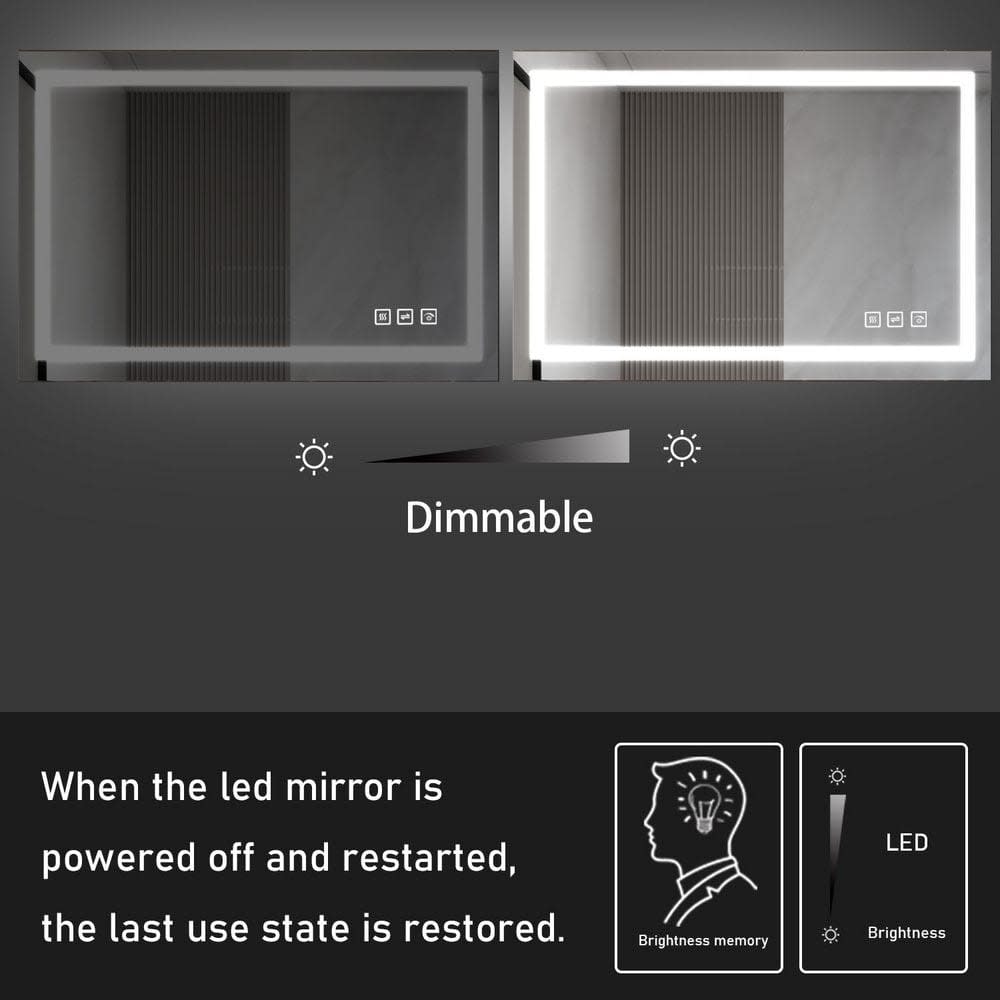 36 in. W x 30 in. H Rectangular Frameless LED Light Anti-Fog Wall Bathroom Vanity Mirror with Front Light