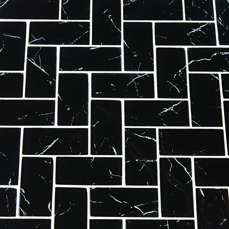 Nero Marquina Glass 2x4 Herringbone