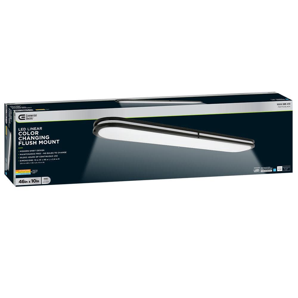 46 in. x 10 in. Matte Black Orbit LED Flush Mount Ceiling Light 4160 Lumens 3000K 4000K 5000K Dimmbable