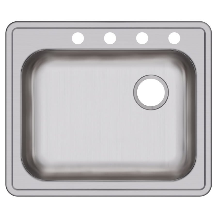 Dayton® Single Bowl Kitchen Sink, Top Mount, ADA, 25 x 21-1/4 in, 5-1/4 in Bowl Depth, 4-Hole, 22 ga Brushed Satin Steel, Stainless