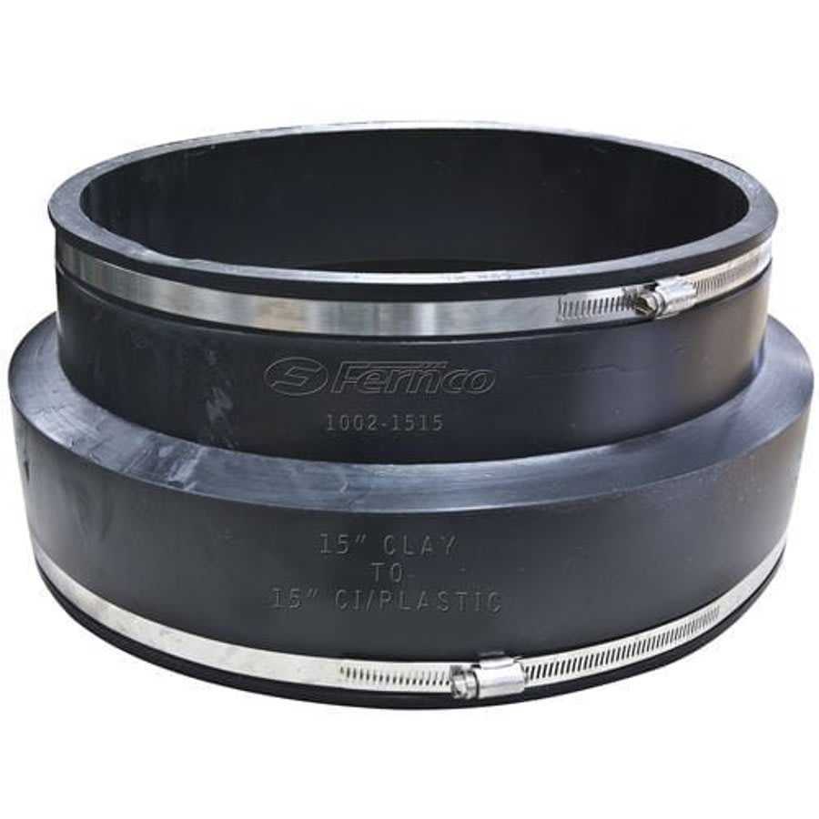 Transition Coupling, 4 x 3 in, Clay x Cast Iron/Plastic, Flexible PVC