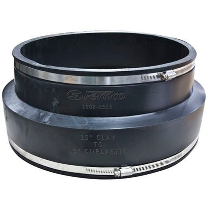 Transition Coupling, 4 x 3 in, Clay x Cast Iron/Plastic, Flexible PVC