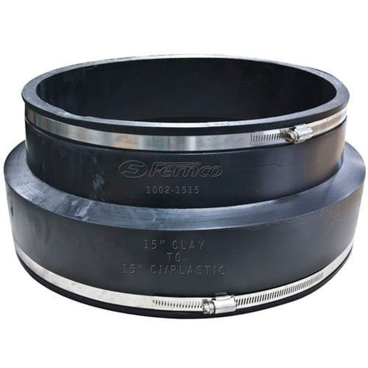 Transition Coupling, 4 x 3 in, Clay x Cast Iron/Plastic, Flexible PVC