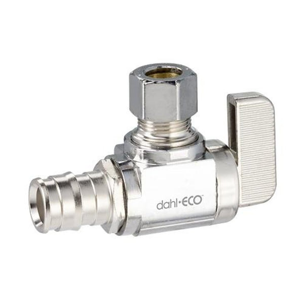 Quarter Turn Angle Stop, 1/2 x 3/8 in, Expansion PEX x Comp, Chrome