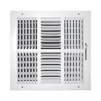 4-Way Down Face Supply Register, 10 x 10 in, 1/2 in Spacing, Multi Shutter Damper, Steel, White