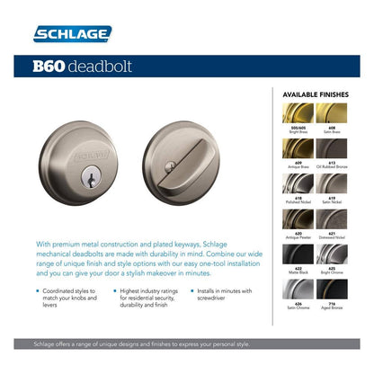 B60 Series Matte Black Single Cylinder Deadbolt Certified Highest for Security and Durability