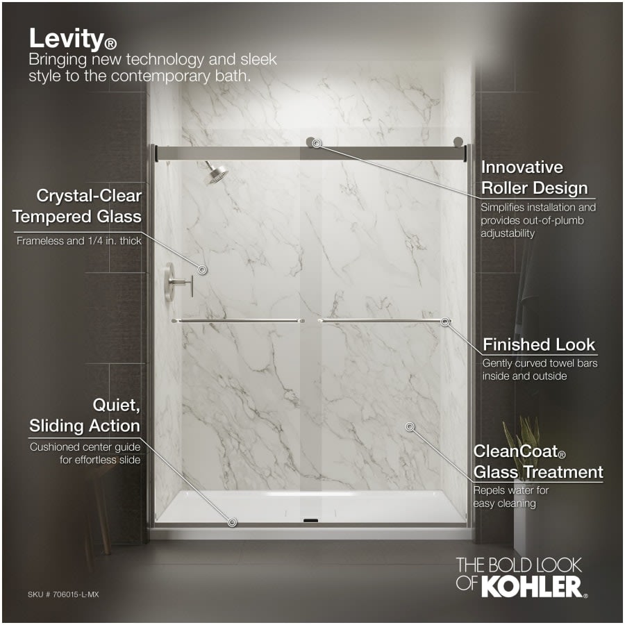 Levity 74" High x 59-5/8" Wide Bypass Frameless Shower Door with Clear Glass