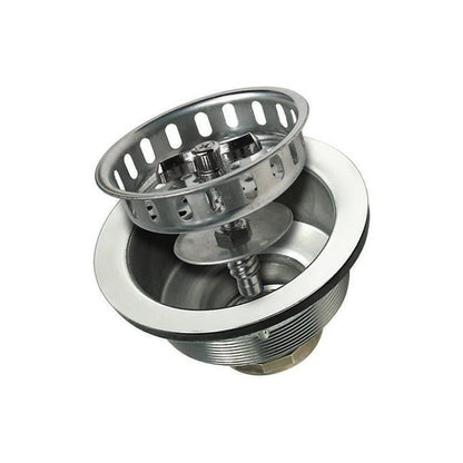 Strainer With Metal Stopper Cut Threads, Stainless Steel, Polished Chrome