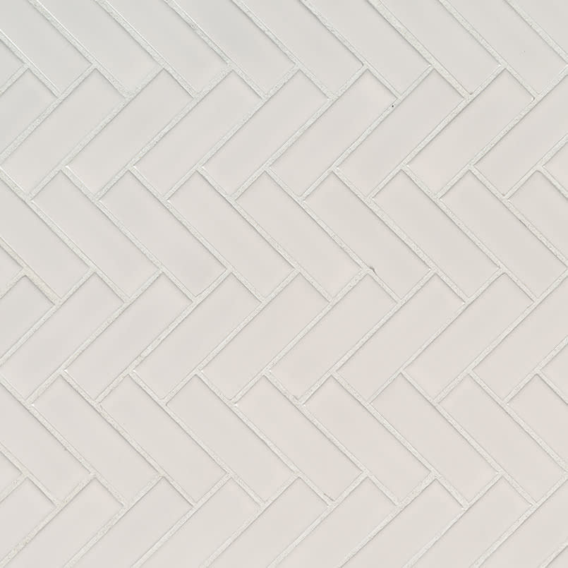 White Glossy Herringbone Mosaic