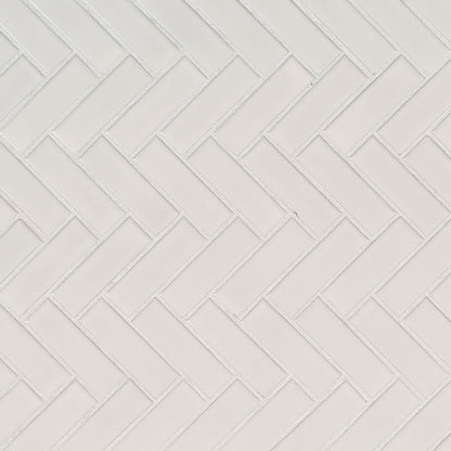 White Glossy Herringbone Mosaic