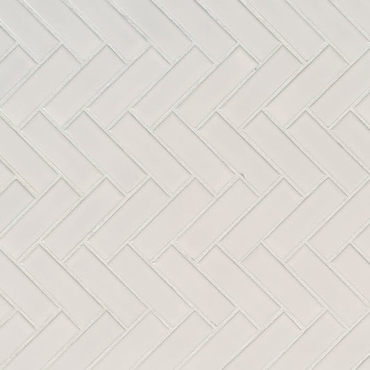 White Glossy Herringbone Mosaic