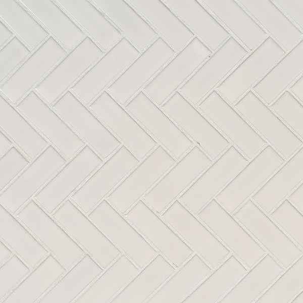 White Glossy Herringbone Mosaic