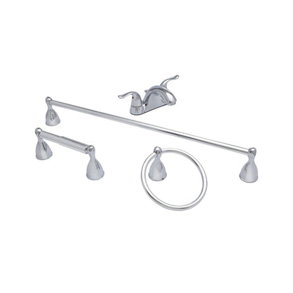 4 Piece Bathroom Faucet Package with 24" Single Towel Bar, Towel Ring and Toilet Paper Holder