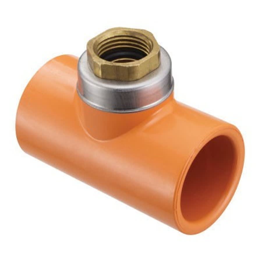 FlameGuard® TorqueSafe™ Head Tee, 1 x 1/2 in, Socket x Brass FNPT, CPVC