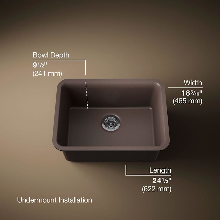 Cairn 24-1/2" Undermount Single Bowl Neoroc Granite Composite Kitchen Sink with Bottom Sink Rack