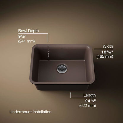 Cairn 24-1/2" Undermount Single Bowl Neoroc Granite Composite Kitchen Sink with Bottom Sink Rack