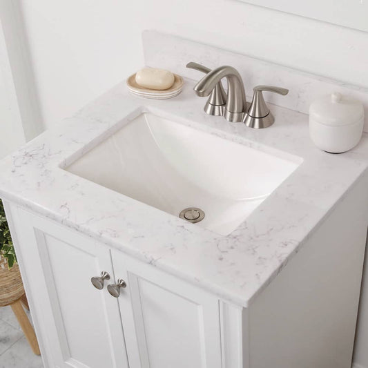 25 in. W x 22 in. D Cultured Marble White Rectangular Single Sink Vanity Top in Pulsar