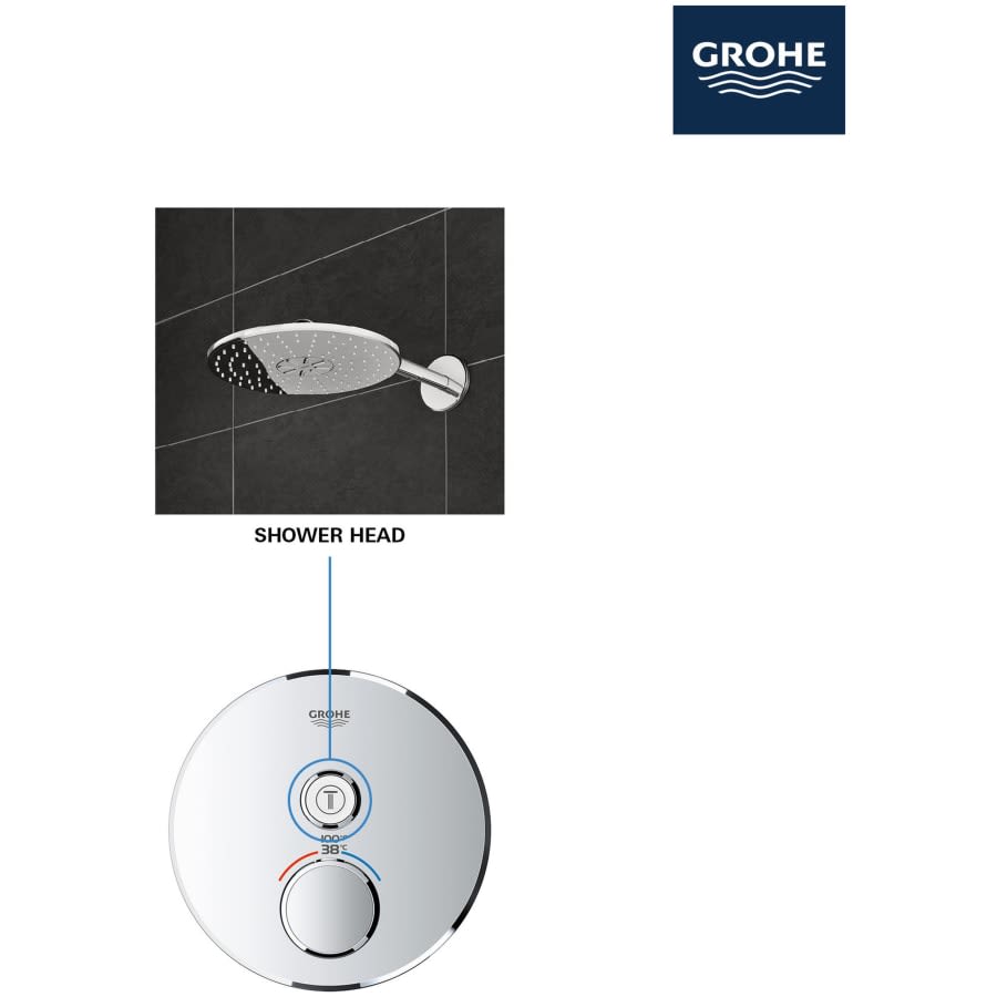 Grohtherm Single Function Thermostatic Valve Trim Only with Double Knob Handles and Volume Control - Less Rough In