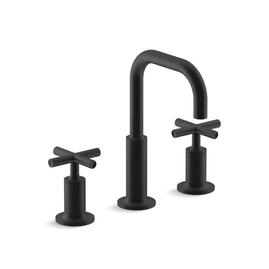 Purist® Widespread Lavatory Faucet, ADA, 2 Handle, 3-Hole, 1.2 gpm, Matte Black