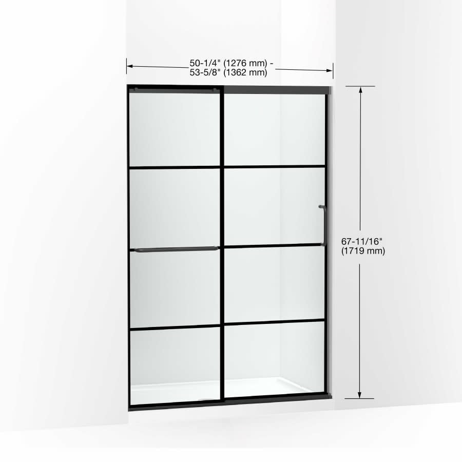 Elate 70-1/2" High x 53-5/8" Wide Sliding Framed Shower Door with Clear Decorative Grid Glass