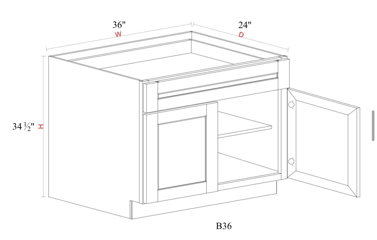 Base Cabinet - 36"W x 34- 1/2"H x 24"D