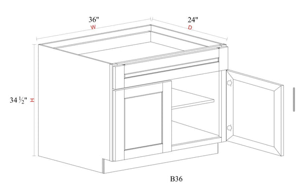 Base Cabinet - 36"W x 34- 1/2"H x 24"D