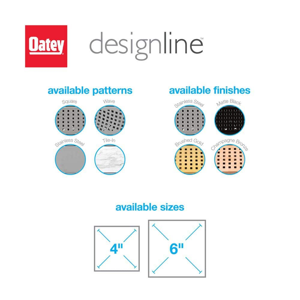 Designline 4 in. x 4 in. Stainless Steel Square Shower Drain with Square Pattern Drain Cover in Matte Black