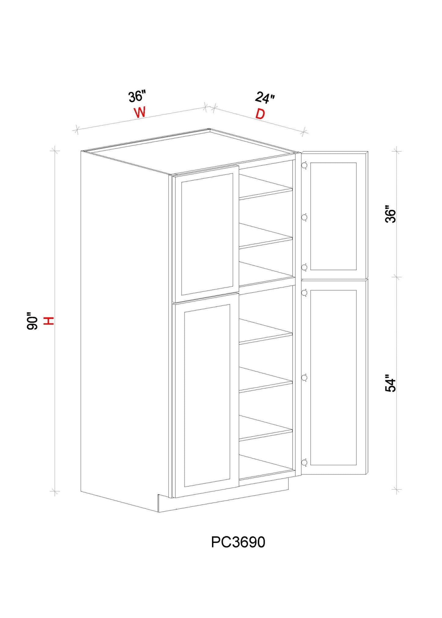Pantry Cabinet - 36"W x 90"H x 24"D - - 4D