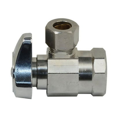 Quarter Turn Angle Stop, 1/2 x 3/8 in, FNPT x Comp, Chrome