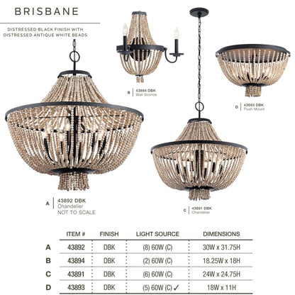 Brisbane 5 Light 18" Wide Flush Mount Beaded Ceiling Fixture