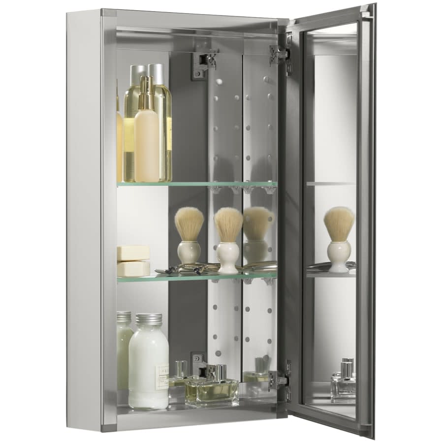 15" x 26" Single Door Reversible Hinge Frameless Mirrored Medicine Cabinet