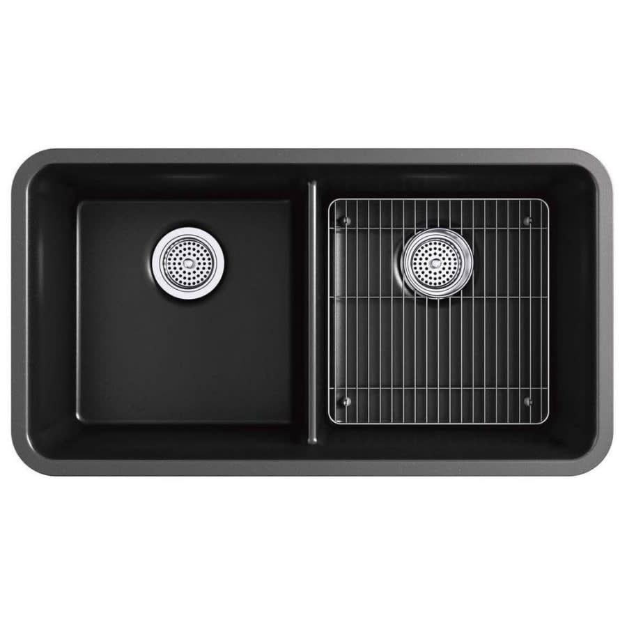 Cairn 33-1/2" Undermount Double Equal Bowl Neoroc Granite Composite Kitchen Sink with Right Sink Rack Included