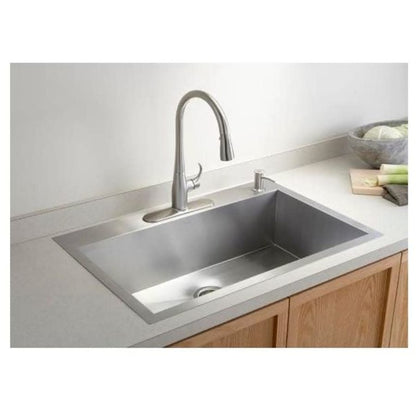 Vault 33" Single Basin Drop-In / Under-Mount 18-Gauge Stainless Steel Kitchen Sink with SilentShield - Basin Rack Included