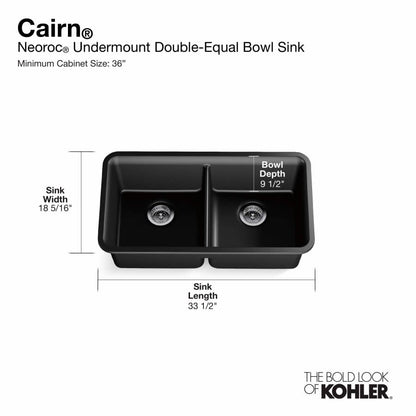 Cairn 33-1/2" Undermount Double Equal Bowl Neoroc Granite Composite Kitchen Sink with Right Sink Rack Included