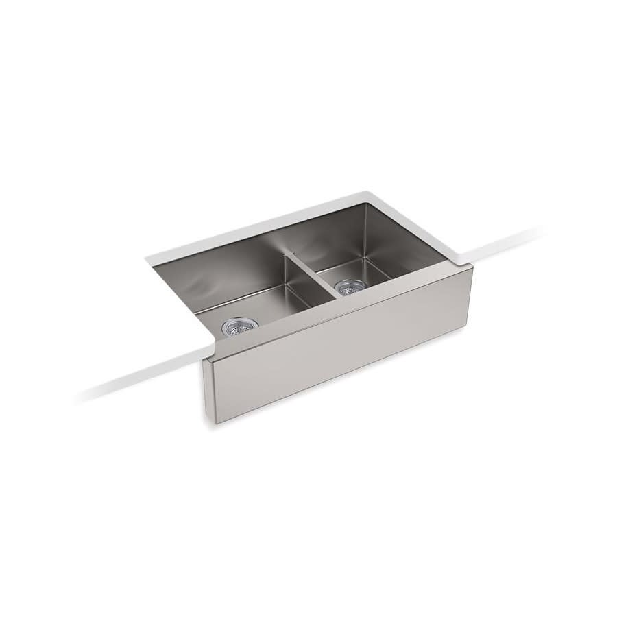 Strive™ Double Bowl Kitchen Sink, Under Mount, 35-1/2 x 35-1/2 in, 9 in Bowl Depth, 16 ga Satin Steel, Stainless