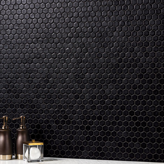 Uptown Glass Matte Ebony Hexagon 1X1 Matte