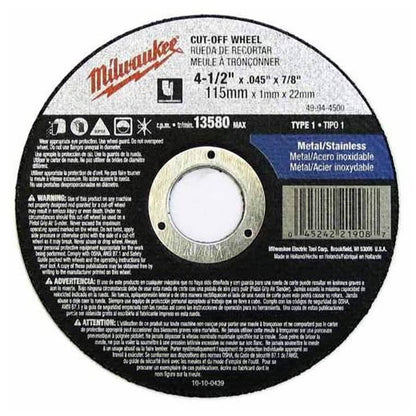 Cut-Off Wheel, 4-1/2 in Dia, 0.045 in THK, Aluminum Oxide