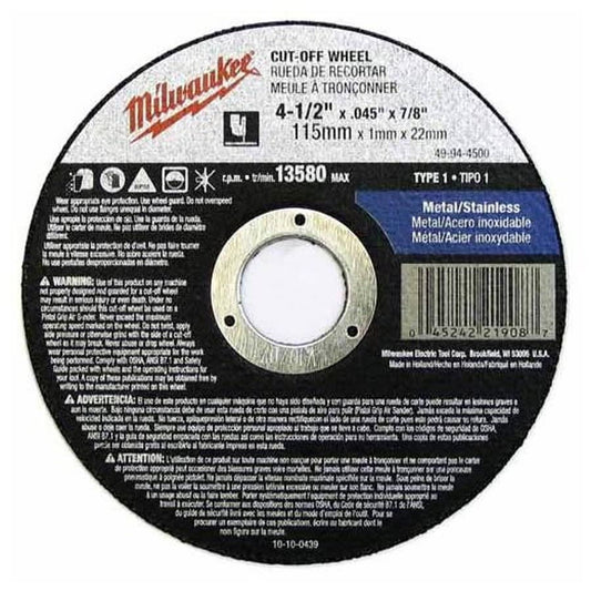 Cut-Off Wheel, 4-1/2 in Dia, 0.045 in THK, Aluminum Oxide