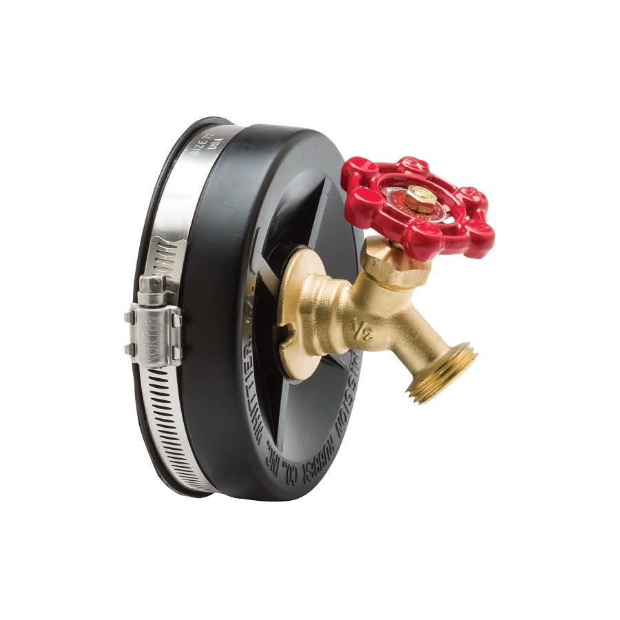 Band-Seal® End Cap With Hose Bibb, 4 in, Cast Iron/Plastic, SCH 40/STD, Rubber