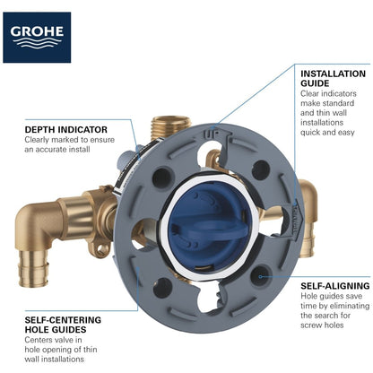 GrohSafe 3.0 Pressure Balance Valve with PEX Cold Expansion Connections, Elbow, and Service Stops